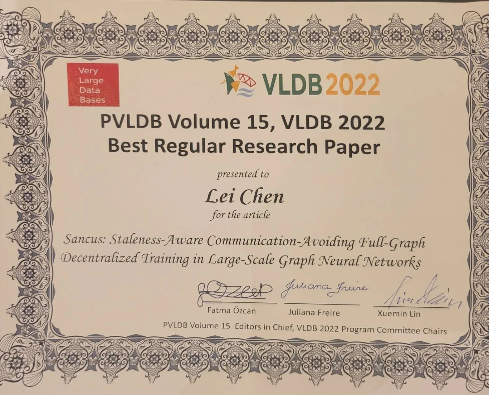 VLDB 2022 Best Research Paper Award